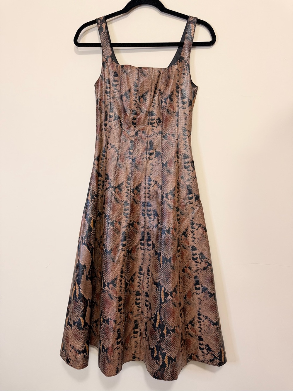 7 For All Mankind Brown Snake-Print Square-Neck Midi Dress - Fits XXS - Picture 2 of 3